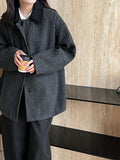Premium texture wool retro temperament contrasting coat women's new winter simple woolen coat