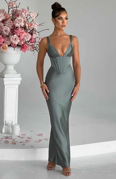 Long French Satin Spice Girl Suspender Dress