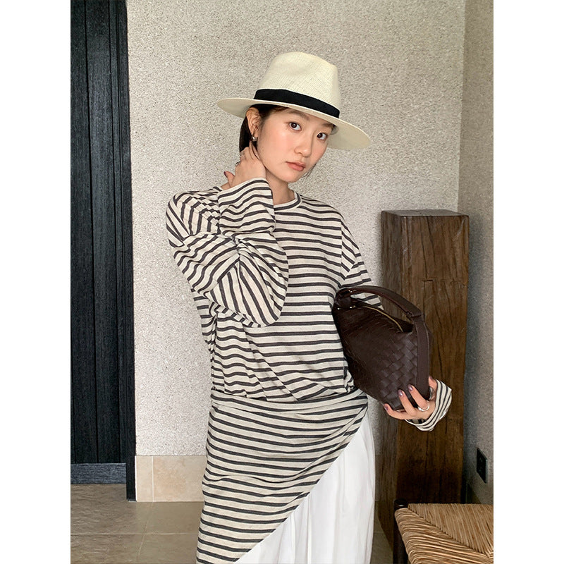 Stripe Contrast Basic Long Sleeve T-Shirt