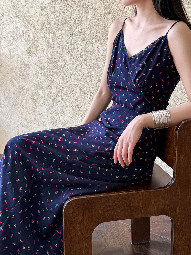 French temperament floral v-neck suspender skirt women's spring new slim-fitting and thin vest dress