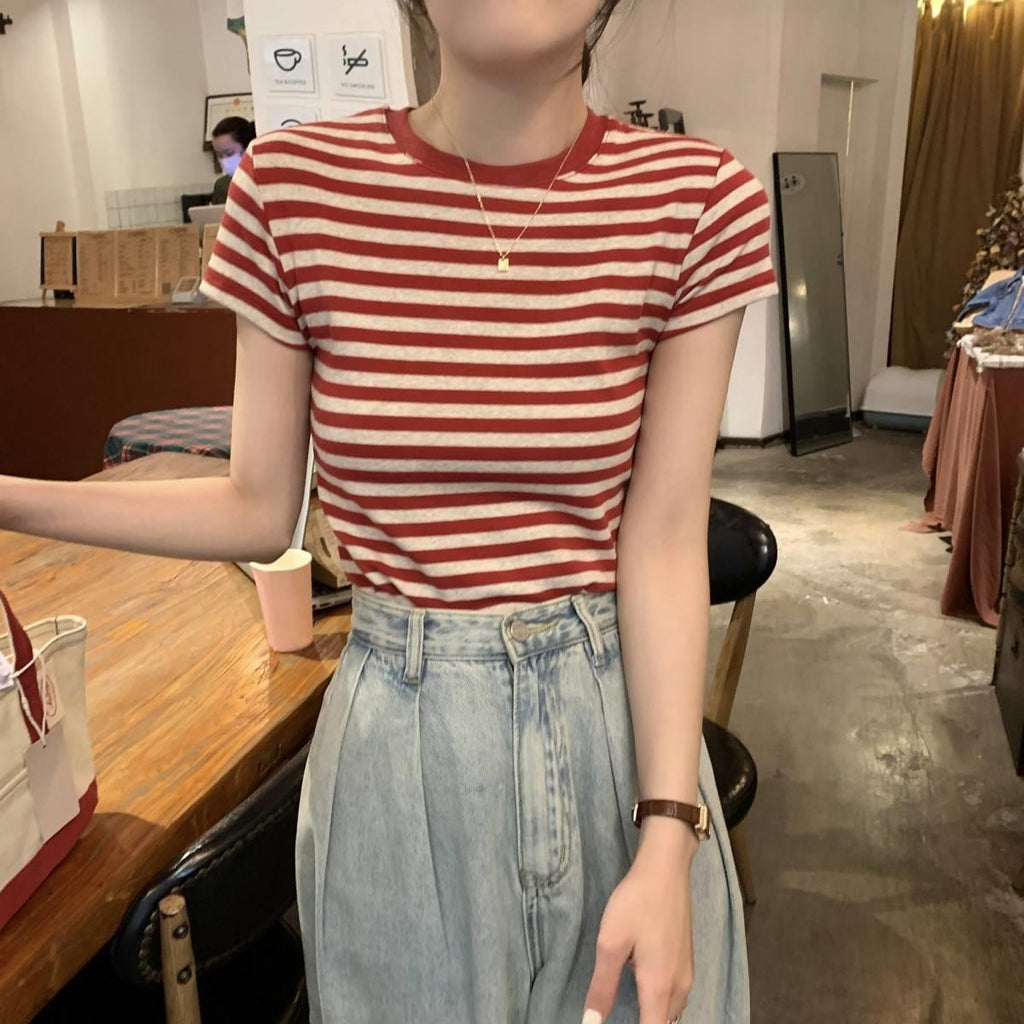 American Vintage Striped Short Sleeve Slim T-Shirt