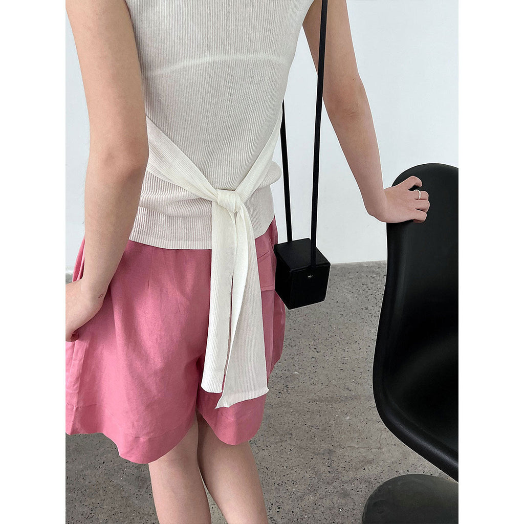 French V-neck knitted short-sleeved T women's summer new basic commuter versatile slim stretch top