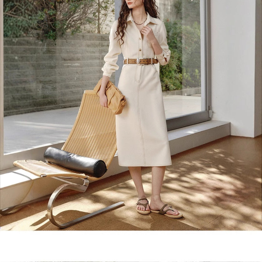 Commuter aesthetic texture twill imitation denim new shirt straight dress inside skirt long skirt
