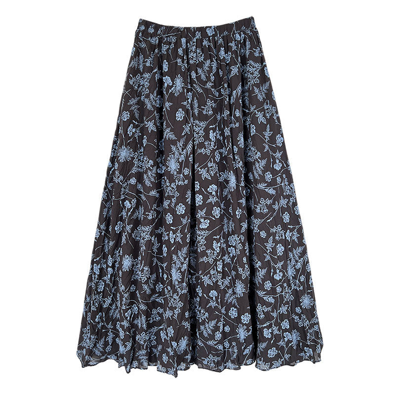 Retro floral skirt women's summer new loose pleated drape high waist a-shaped skirt umbrella skirt