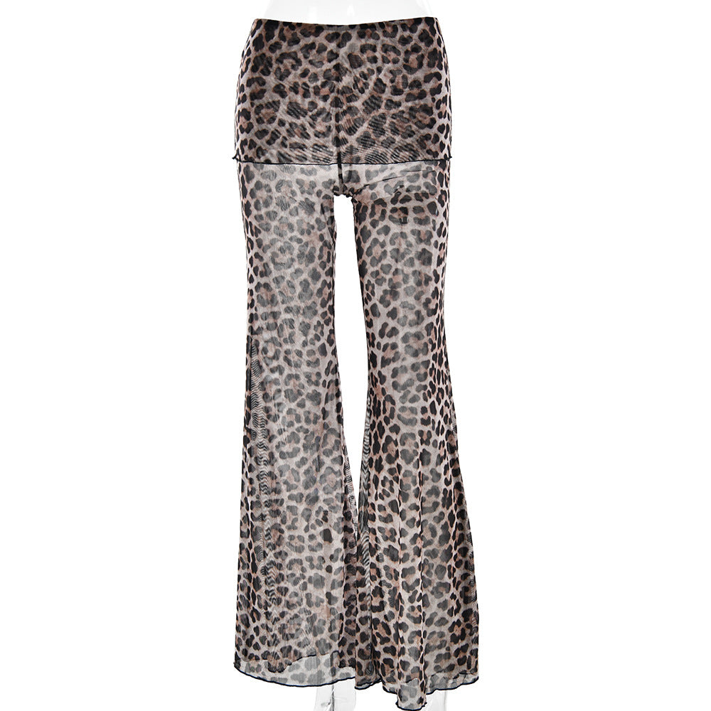 High-Waisted Leopard Print Mesh Pants
