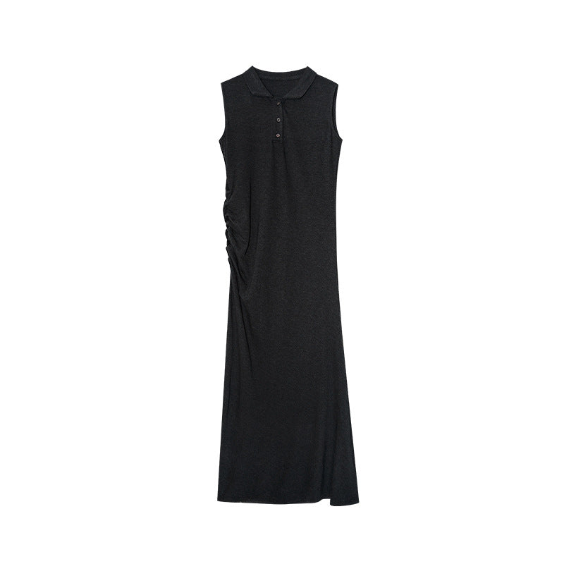 Hepburn style commuter temperament waist long sleeveless dress