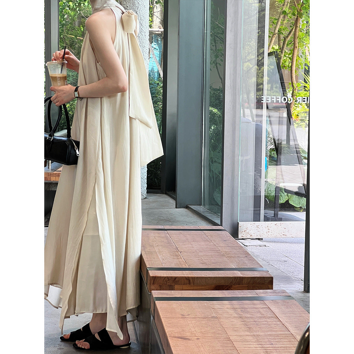 Temperament neck dress summer 2026 super fairy vacation off-the-shoulder Tencel suspender skirt