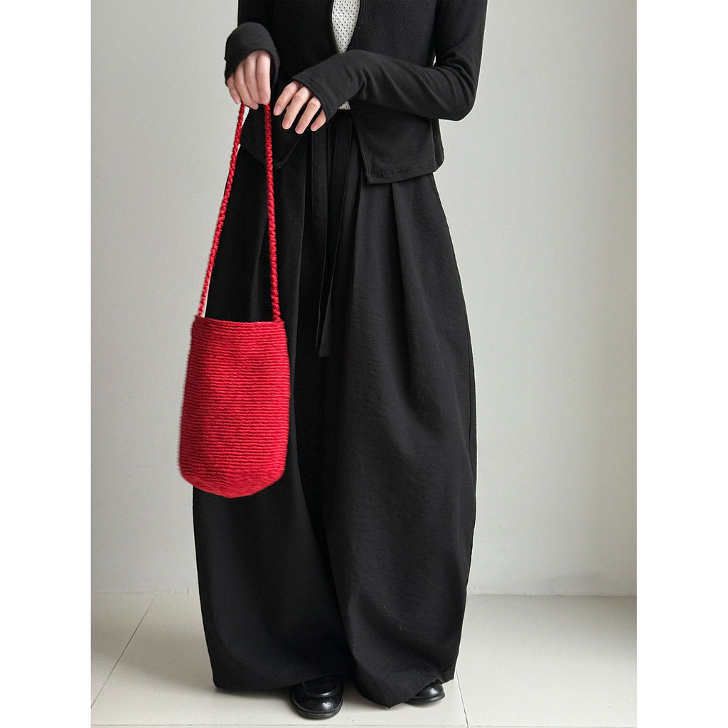 Japanese simple elastic waist drawstring hanging casual pants women's early spring new loose wide-leg trousers