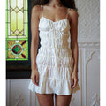 Fashion Vacation Style Splicing Lace Suspender Short Skirt Folds Sexy Dress