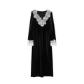 Yuan Hepburn temperament lace v-neck velvet dress