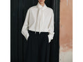 Lapel Long Sleeve Shirt Women Slim Fit Solid Color Tie-Front Top