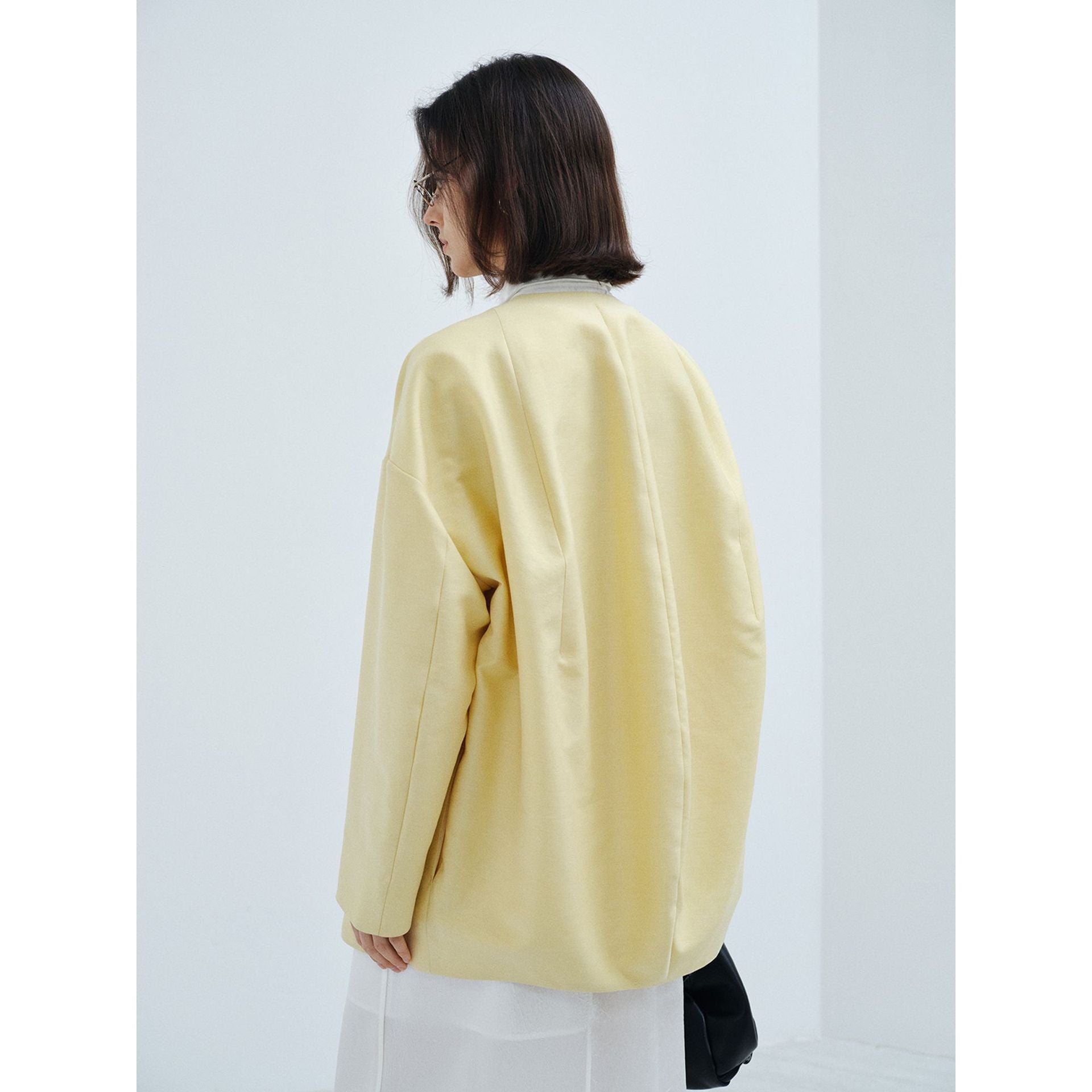 Spring minimalist tencel wool turtle back crew neck loose silhouette jacket