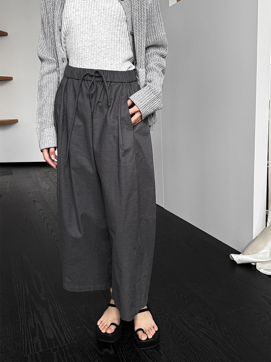 Japanese elastic waist nine-point scimitar balloon wide-leg pants