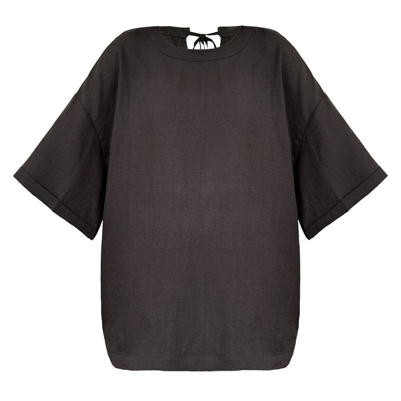 Lazy wind simple loose round neck T women's summer new back strap five-quarter sleeve short-sleeved top