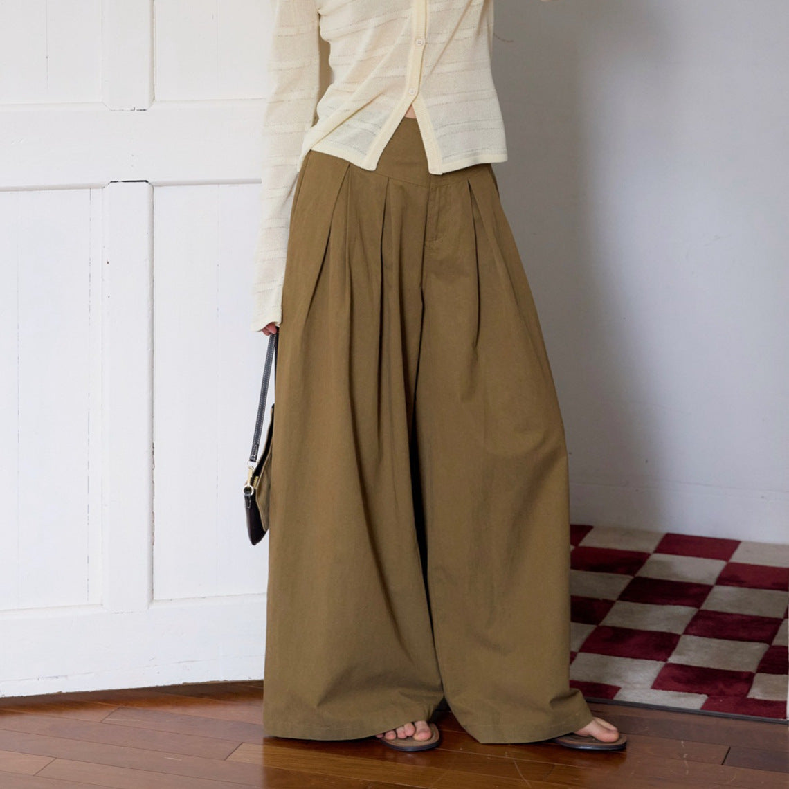 Tencel cotton wide-leg mopping casual pants high waist drape loose commuter pants trousers