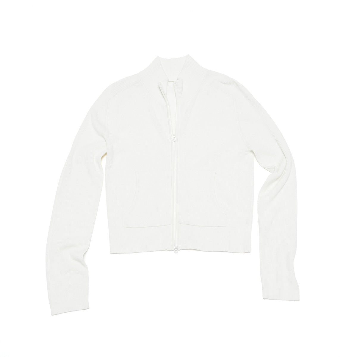Autumn new casual wool solid color versatile stand-up collar pit strip short knitted cardigan women
