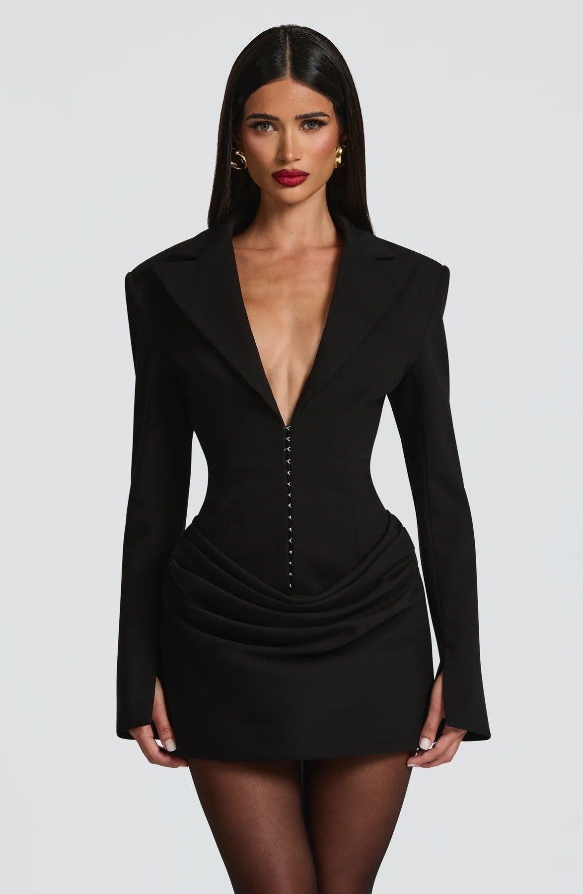 Fashion French V-neck long-sleeved suit skirt