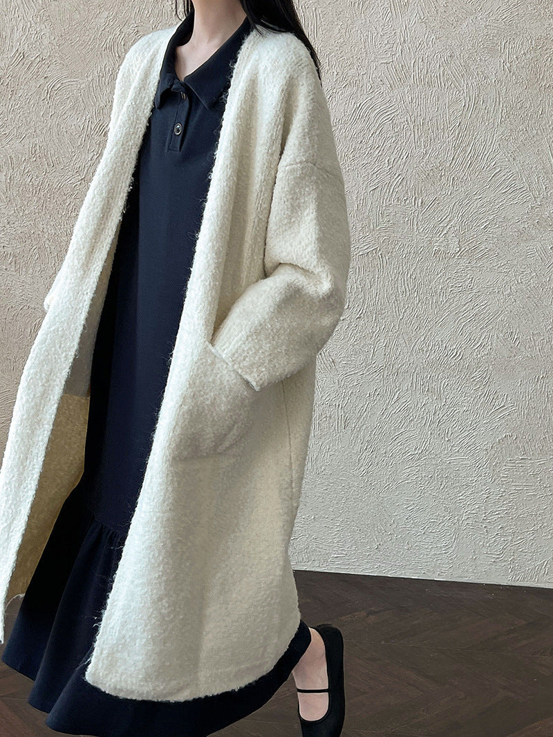 Soft and cozy wool knit long cardigan for women, new autumn korean style, thick and relaxed sweater jacket