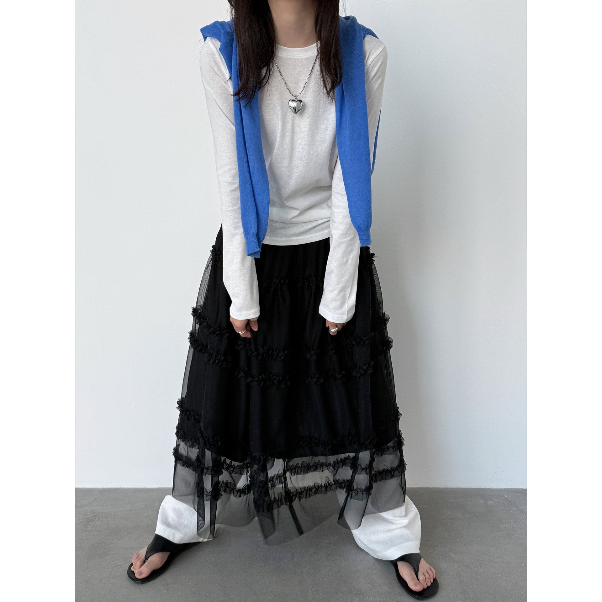 High-end fungus edge gentle temperament mesh long skirt women's spring new A-line cake skirt