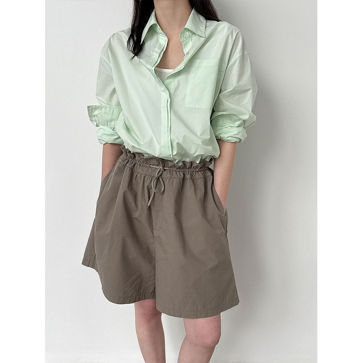 Korean simple casual high-end solid-color cotton shirt women's new spring lazy top