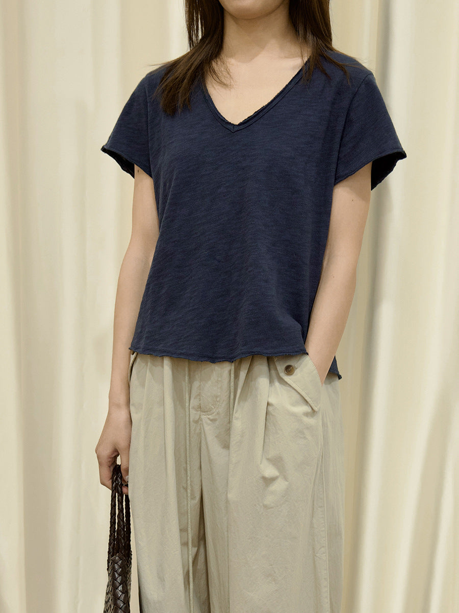 Lazy and relaxed bamboo joint texture soft waxy skin-friendly short-sleeved T-shirt