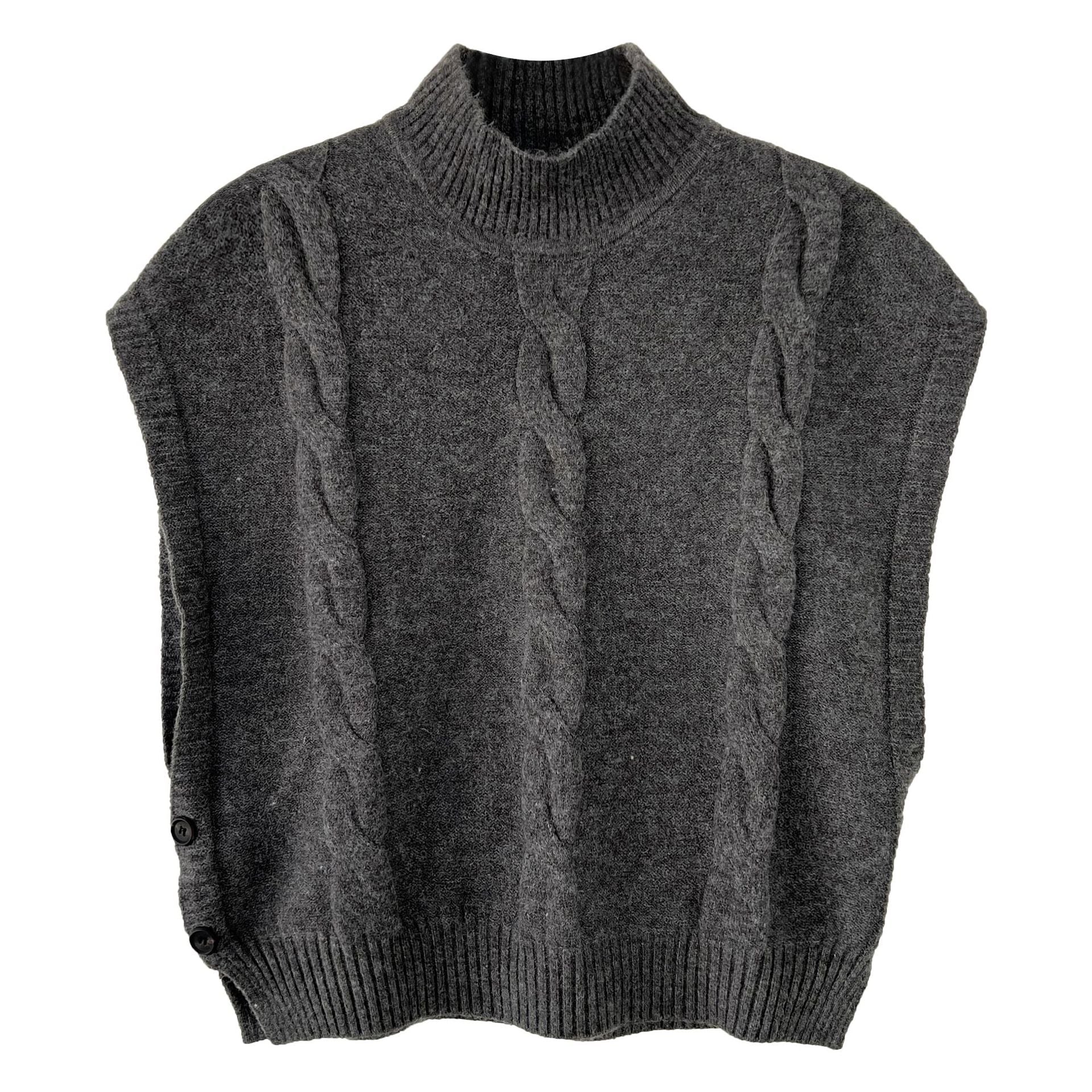 Korean retro twisted semi-turtleneck knitted vest women's 2026 spring stacked design vest