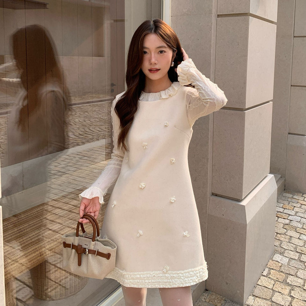 Retro age reduction and thin stacking sleeveless crew neck vest dress women
