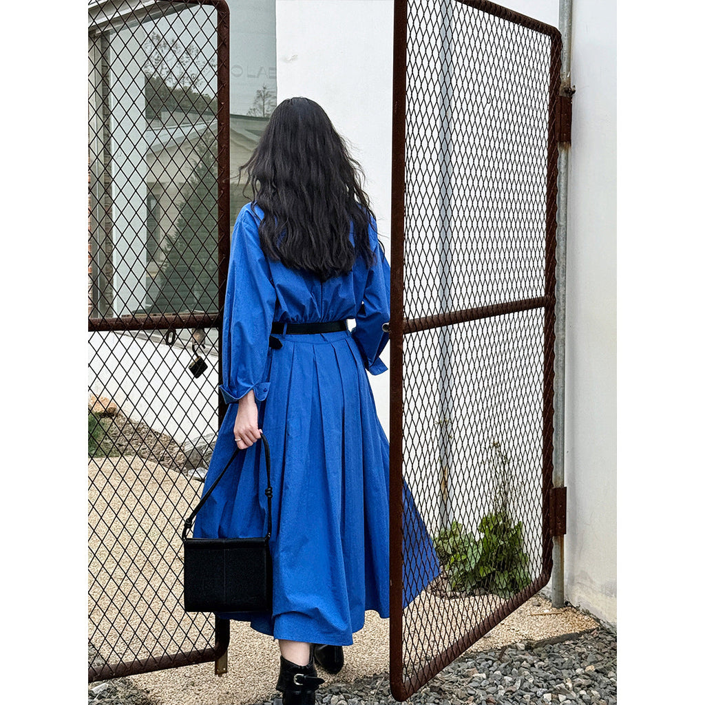 French Polo collar shirt dress women's spring new temperament high sense waist thin dress