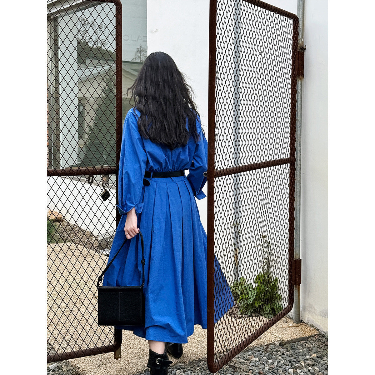 French Polo collar shirt dress women's spring new temperament high sense waist thin dress