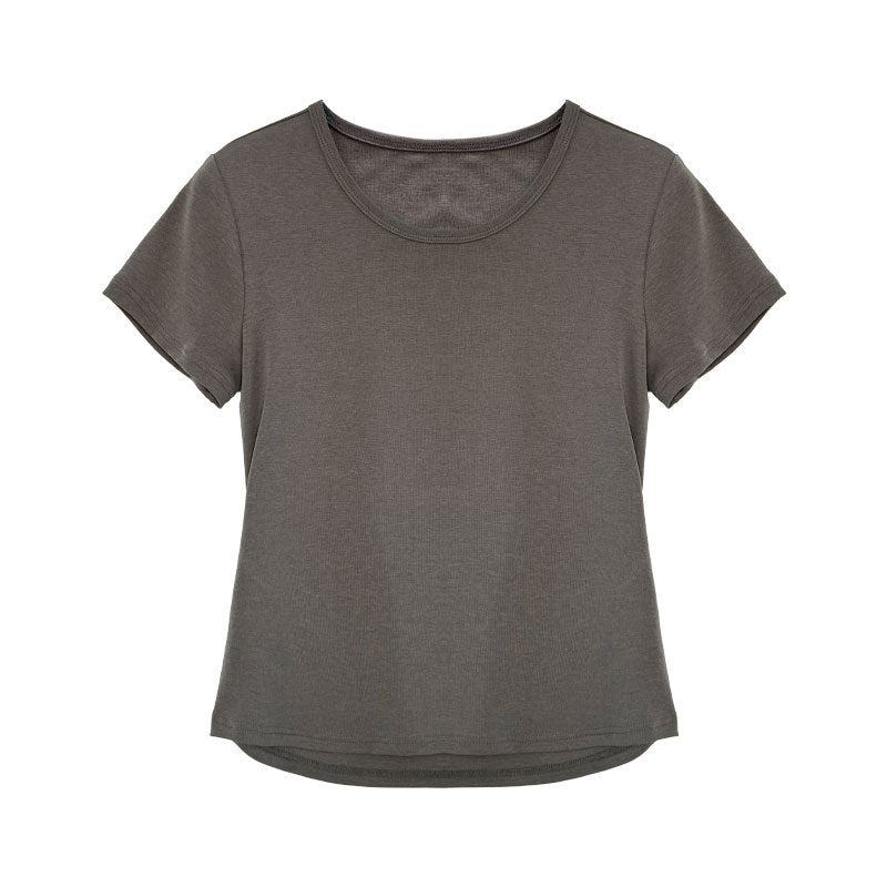 Korean version front shoulder short-sleeved T-shirt women's summer new back hollow waist round neck slim top