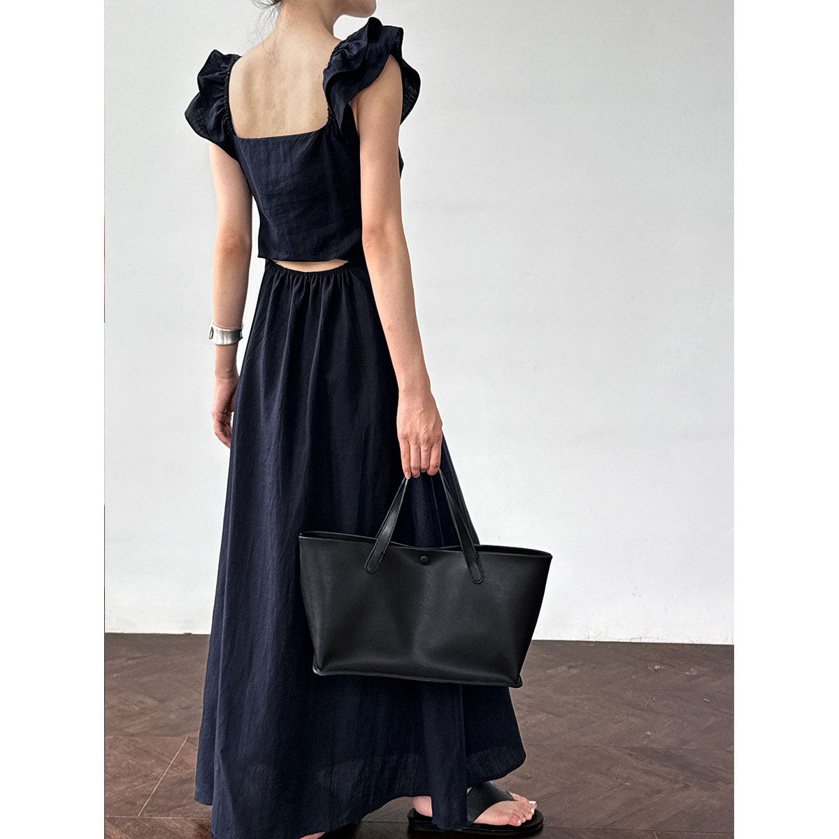 French small flying sleeve temperament dress summer new back hollow waist thin vest skirt