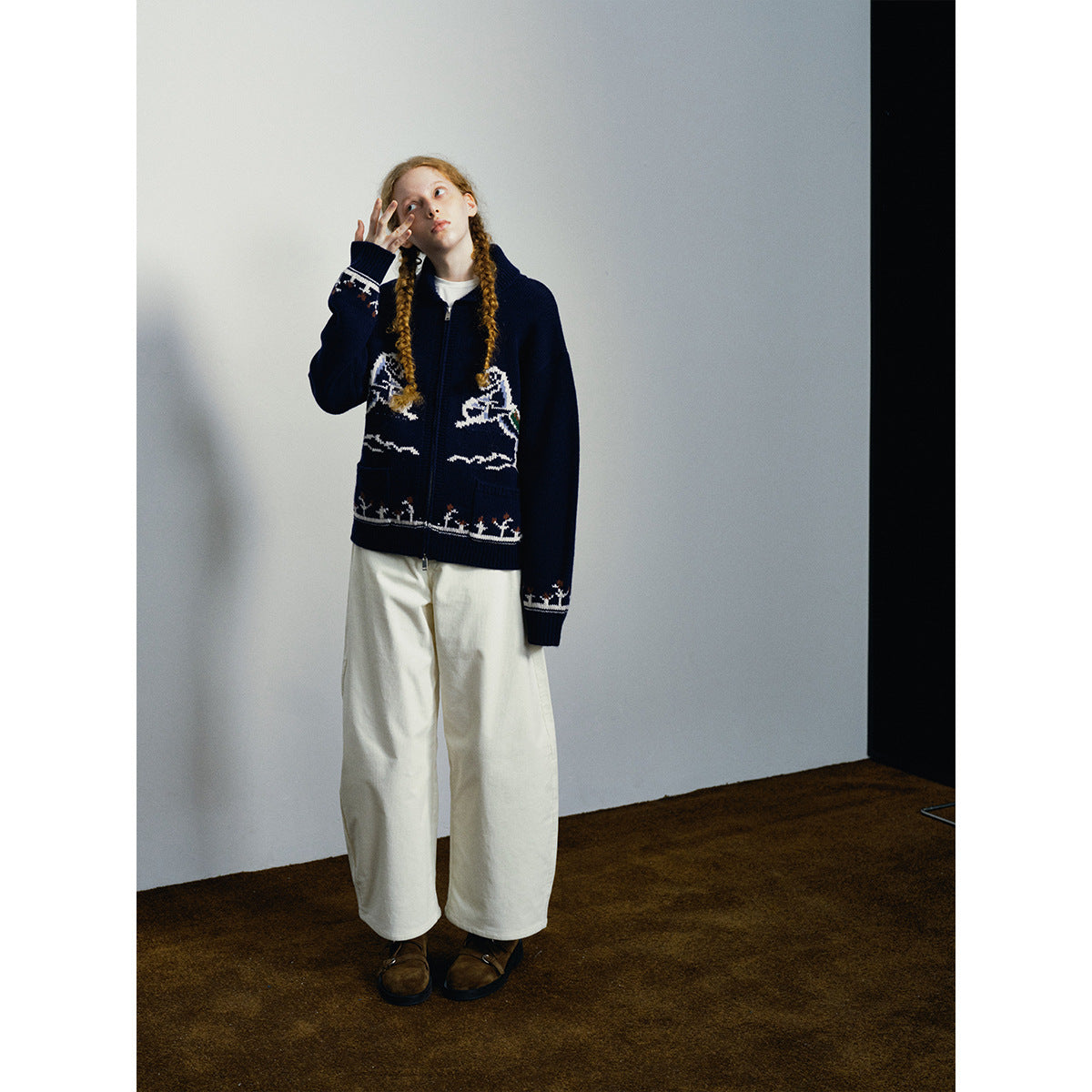 Early spring new casual lapel wool classic versatile pony snow woolen cardigan