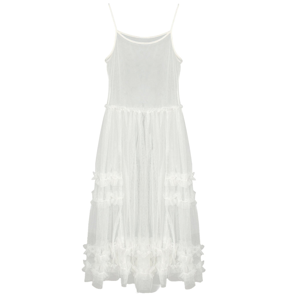 Korean sweet mesh see-through suspender dress, spring new stacked blouse lace long skirt