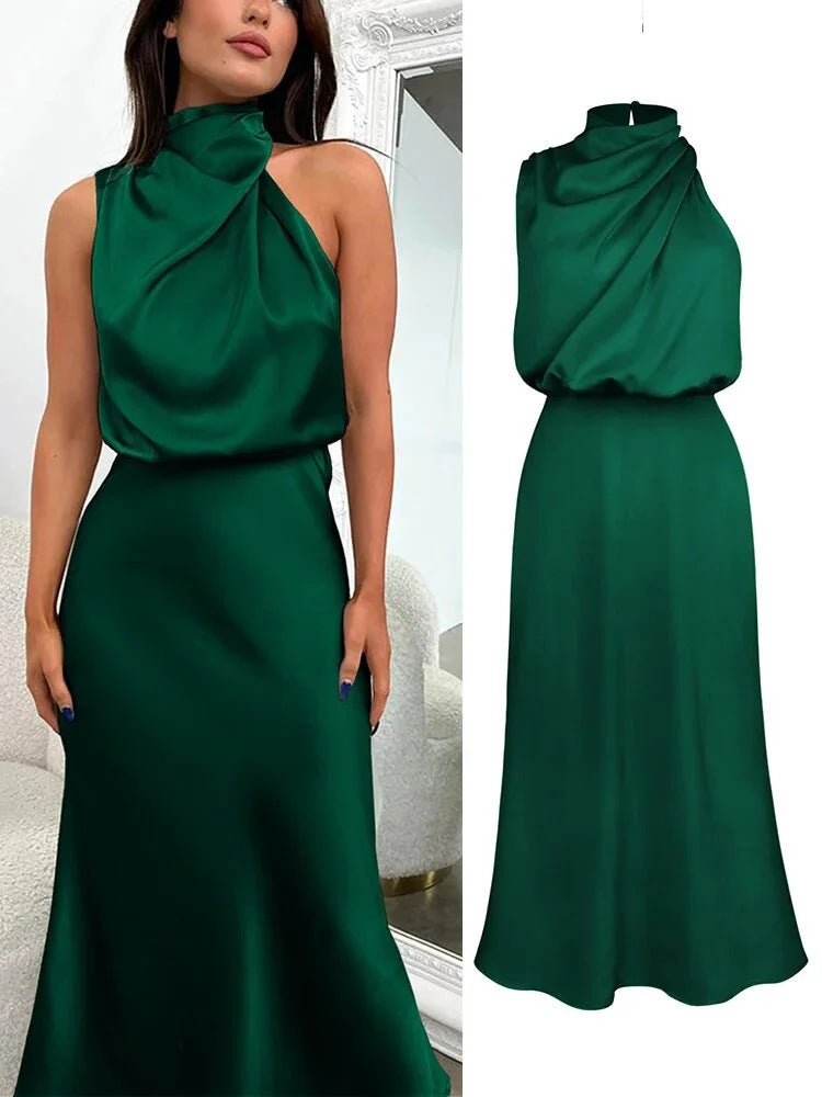 Spring and summer new high-end satin coat sleeveless dress fashionable and elegant temperament light evening