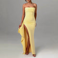 New tube top dress spring and summer sexy side split hip skirt evening dress
