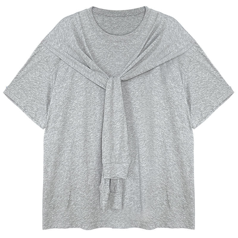 Korean simple fashion shawl fake two-piece T-shirt women's spring and summer new products age-reducing stacked short-sleeved top