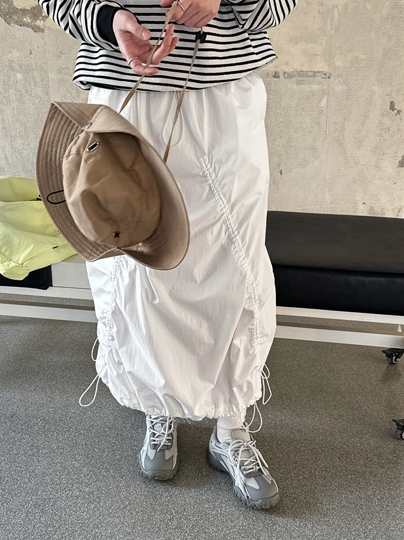 Japanese vintage drawstring cargo skirt women's spring new street A-line large pendulum skirt