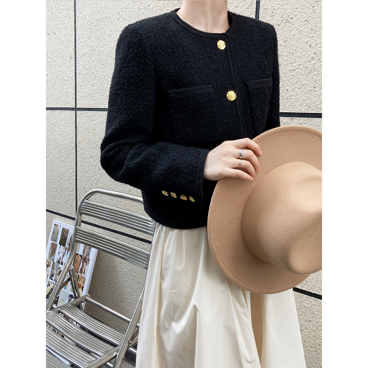 Autumn new 30% wool small fragrant jacket women's short temperament tweed celebrity top