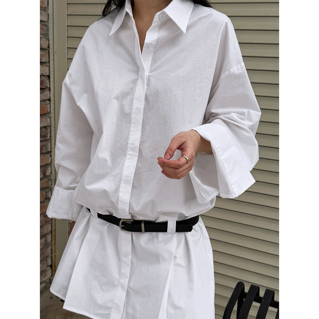French shirt dress women's spring new design sense Polo collar temperament thin shirt short skirt