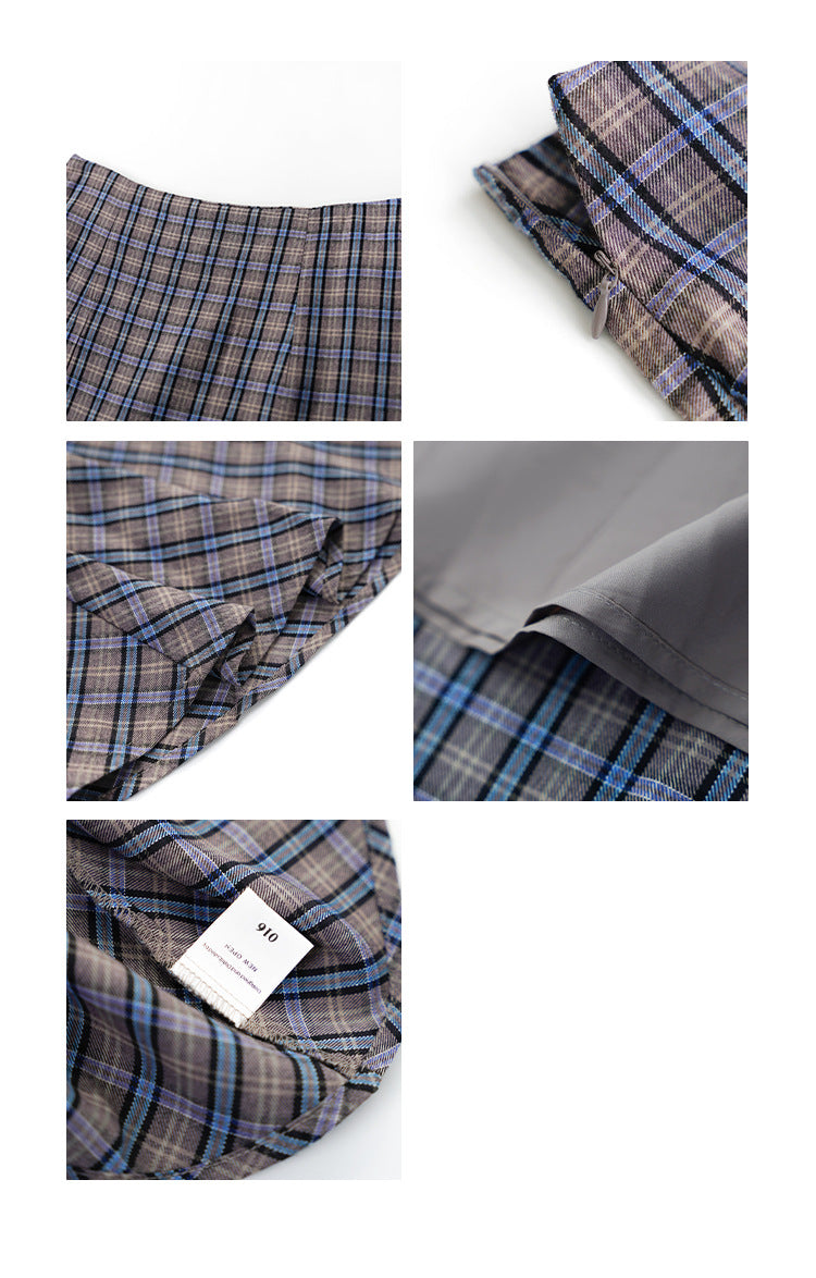 Cotton high-waisted A-line contrasting plaid skirt