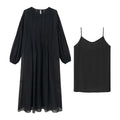 Autumn new round neck perspective see-through cable rear mid-split slightly shoulder-drop dress