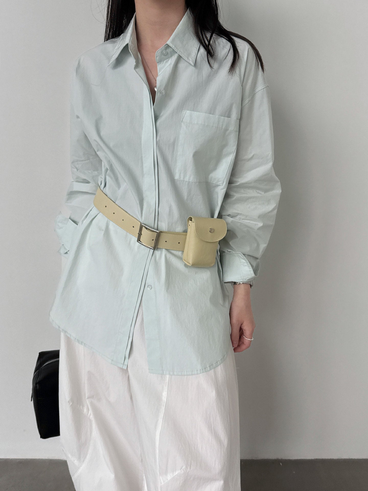 Korean simple casual high-end solid-color cotton shirt women's new spring lazy top