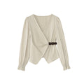 Temperament diagonal placket waist leather buckle v-neck long-sleeved shirt