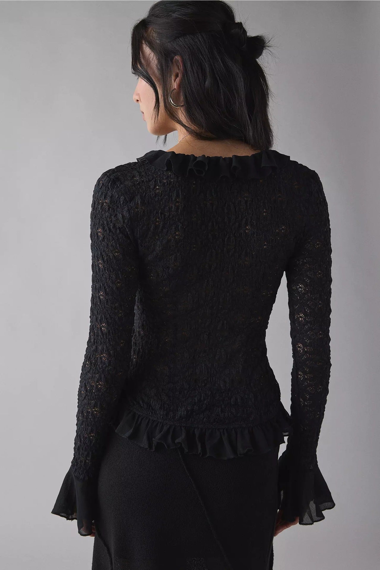 Sexy INS style cardigan ruffle edge flared sleeve waist slim top