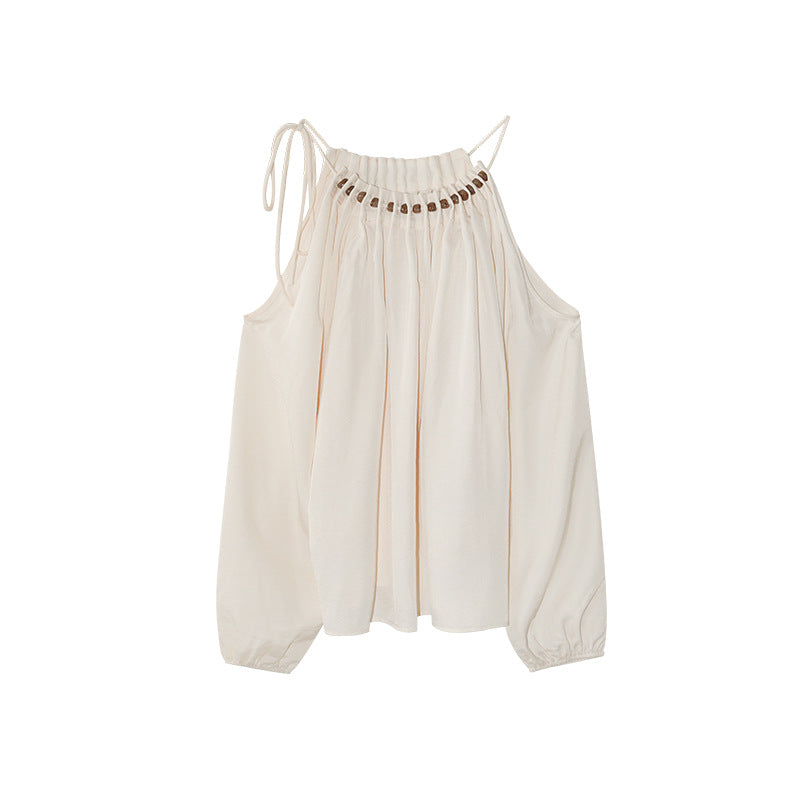 Temperament off-the-shoulder neck long-sleeved shirt women's loose doll shirt