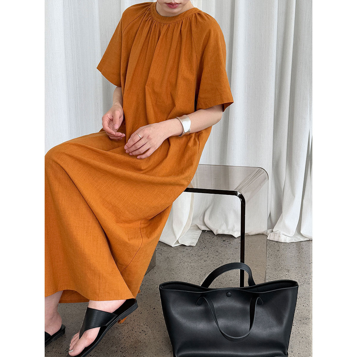 Korean style minimalist backless twist knot relaxed fit maxi dress - new summer collection, loose cotton linen dress