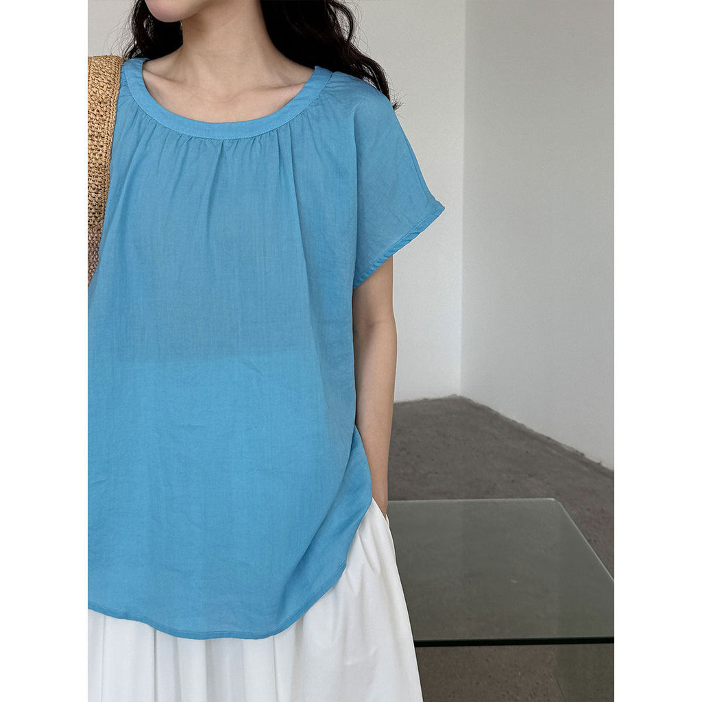 Linen korean style flutter sleeve v-neck blouse - new summer collection, unique design shirt