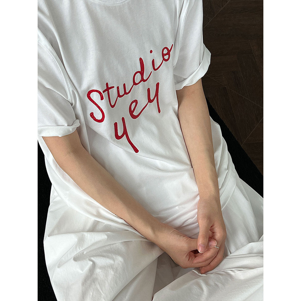 Letter print crew neck T-shirt women's summer new Korean simple commuter versatile short-sleeved top