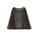 Women's Crew Neck Hollow-Out Knit Long Sleeve Loose Top