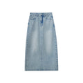 Women's High-Waist Washed Straight Denim Maxi Skirt